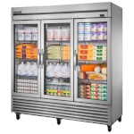 True T-72G-HC~FGD01 - Refrigerator, three-section, (3) glass doors, stainless steel front